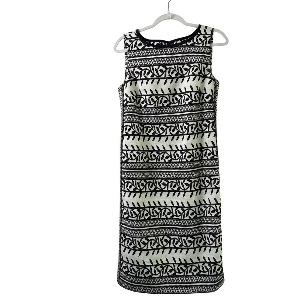 Tory Burch Laurie Embroidered Convertible Sheath‎ Dress Size 6 Black White Vines